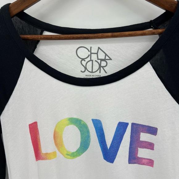 Chaser LOVE Raglan Tee Womens Medium Rainbow Black White Long Sleeve - Picture 4 of 7